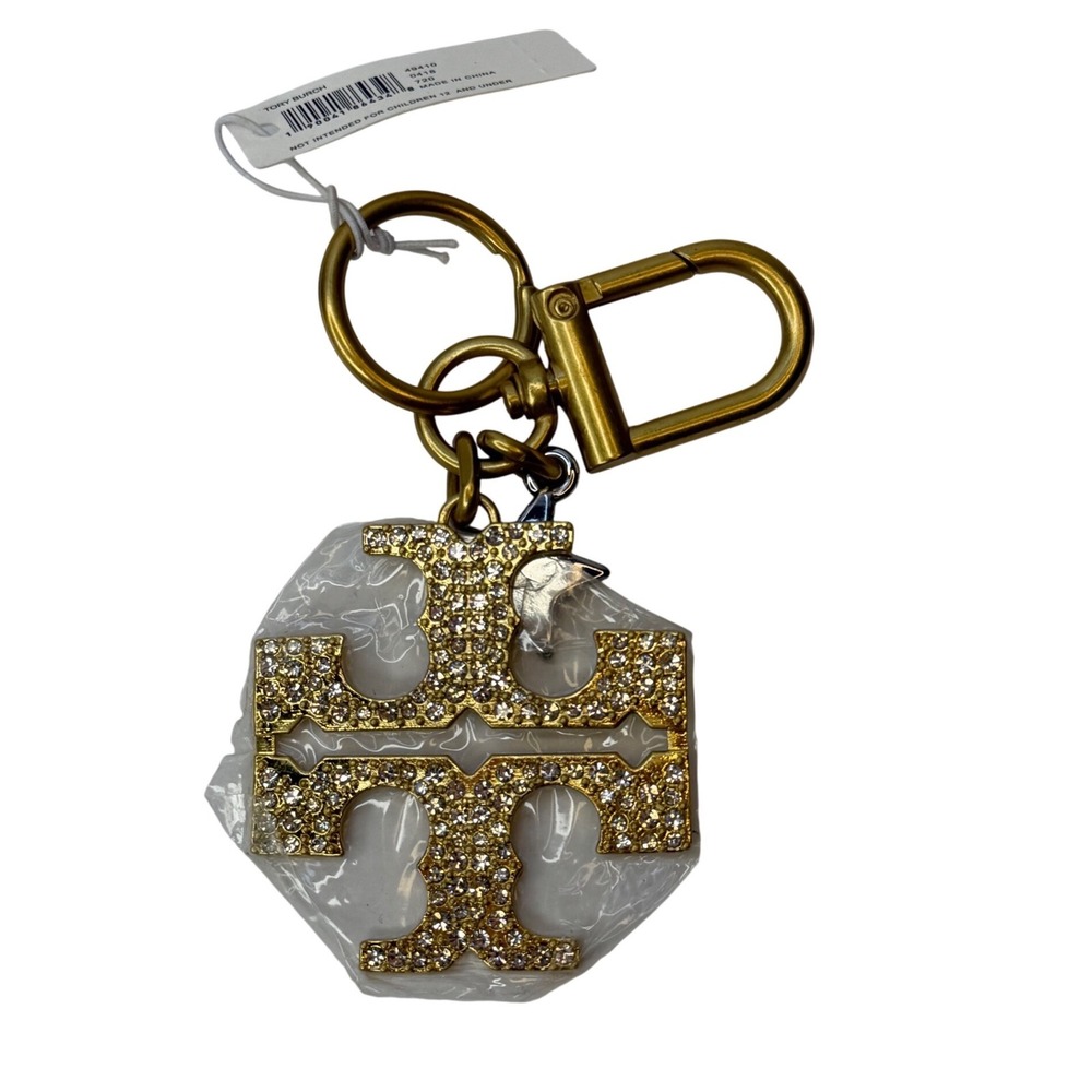 Tory Burch Miller Pave Crystal Logo Key Fob Bag Charm Gold Star NWT Chic Luxury - Picture 2 of 4